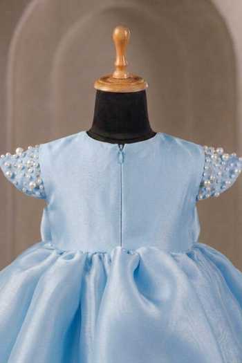 Buy_Casa Ninos_Blue Organza Pearls Placed Work Dress _Online_at_Aza_Fashions
