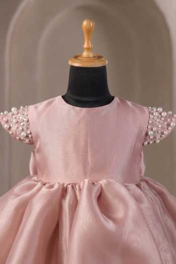 Casa Ninos_Pink Organza Pearls Placed Work Dress _Online_at_Aza_Fashions