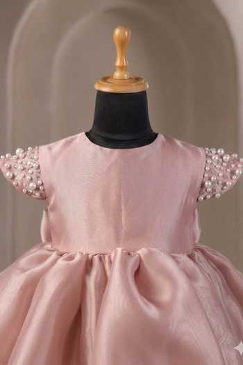 Buy_Casa Ninos_Pink Organza Pearls Placed Work Dress _Online_at_Aza_Fashions