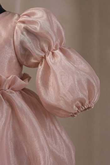 Casa Ninos_Pink Organza Bows Puff Sleeve Dress _Online_at_Aza_Fashions