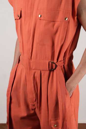 Buy_MATI_Rust Handwoven Cotton Safari Jumpsuit _Online_at_Aza_Fashions