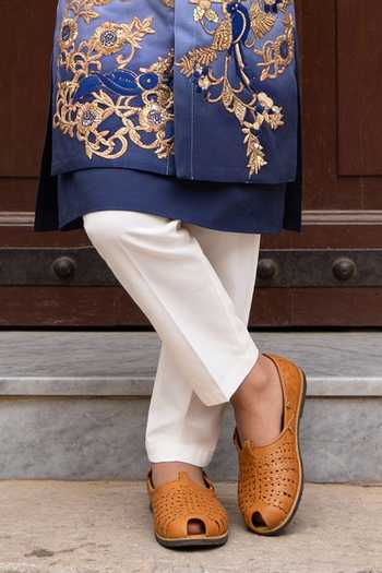 FAYON KIDS_Blue Cotton Embroidery, Zari Ombre Nehru Jacket Set _Online_at_Aza_Fashions