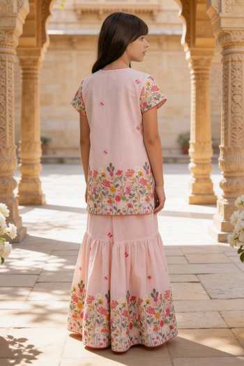 FAYON KIDS Embroidered Kurta & Sharara Set 