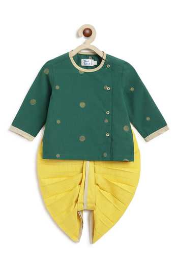 Tiber Taber Green Cotton Zari Jacquard Kurta And Dhoti Pant Set at Aza Fashions Tiber Taber_Green Cotton Zari Jacquard Kurta And Dhoti Pant Set _at_Aza_Fashions