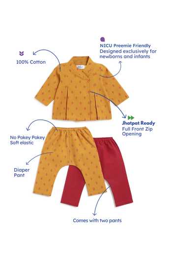 Tiber Taber_Yellow Cotton Jacquard Top And Pant Set _Online_at_Aza_Fashions