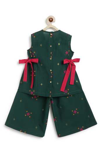 Tiber Taber_Green Cotton Jacquard Top And Pant Set _at_Aza_Fashions