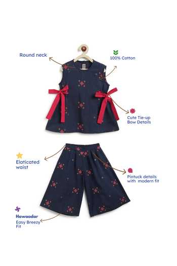 Tiber Taber_Blue Cotton Jacquard Top And Pant Set _Online_at_Aza_Fashions