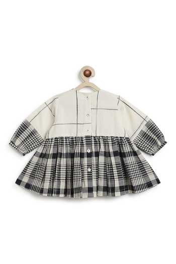 Tiber Taber_Cream Cotton Tassels Chequered Top And Pant Set _at_Aza_Fashions