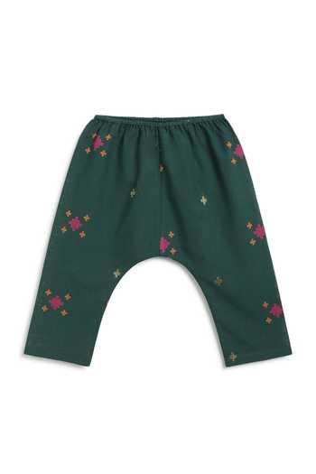 Tiber Taber_Green Cotton Jacquard Top And Pant Set _Online_at_Aza_Fashions