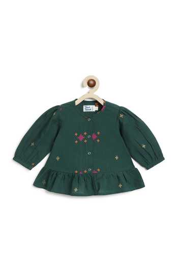 Shop_Tiber Taber_Green Cotton Jacquard Top And Pant Set _Online_at_Aza_Fashions