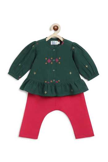 Buy_Tiber Taber_Green Cotton Jacquard Top And Pant Set 