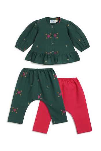 Shop_Tiber Taber_Green Cotton Jacquard Top And Pant Set 