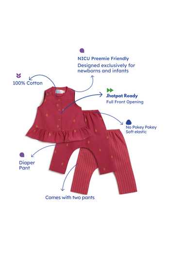 Tiber Taber_Red Cotton Jacquard Top And Pant Set _Online_at_Aza_Fashions