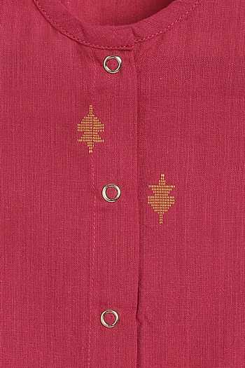 Buy_Tiber Taber_Red Cotton Jacquard Top And Pant Set 