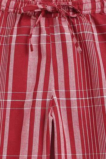 Buy_Tiber Taber_Maroon Cotton Jacquard Top And Pant Set 