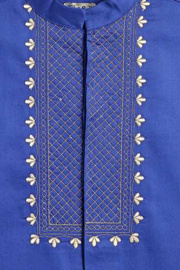 Shop_Tiber Taber_Blue Cotton Embroidery Kurta And Pyjama Set 