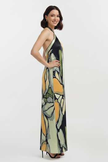 Shop_House Of Varada_Multi Color Crepe Halter Neck Olive Dawn Printed Maxi Dress _Online_at_Aza_Fashions