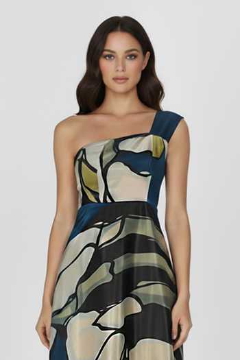 Buy_House Of Varada_Blue Crepe One Shoulder Midnight Flora Print Dress _Online_at_Aza_Fashions