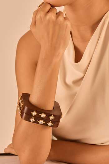 Mnsh_Brown Stones Polki Wooden Bangle - Single Pc _Online_at_Aza_Fashions