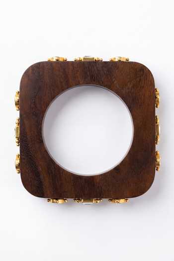Buy_Mnsh_Brown Stones Polki Wooden Bangle - Single Pc _Online_at_Aza_Fashions