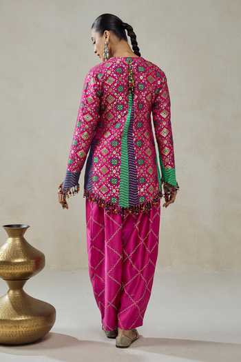 Nitika Gujral_Fuchsia Silk, Chanderi, Satin, Shantoon Patola Pattern Jacket And Salwar Set _Online_at_Aza_Fashions