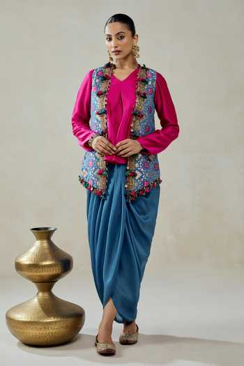 Nitika Gujral Patola Pattern Jacket Draped Skirt Set 