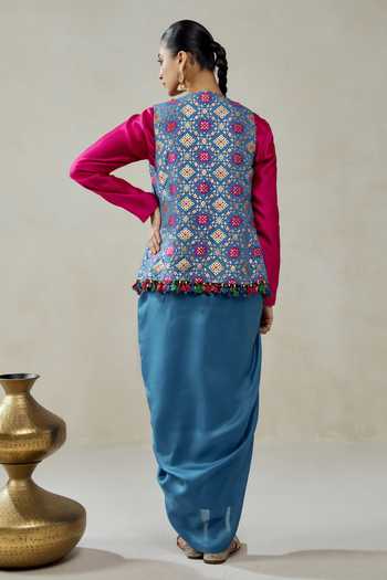 Nitika Gujral Patola Pattern Jacket Draped Skirt Set 