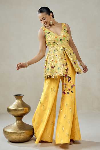 Nitika Gujral Resham Embroidered Peplum Tunic With Sharara 