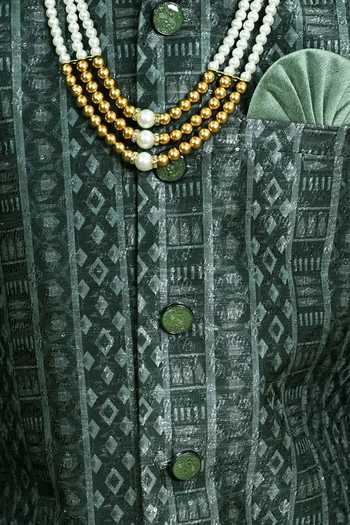 Buy_Jhambthreads_Green Jacquard Sherwani And Pant Set _Online_at_Aza_Fashions
