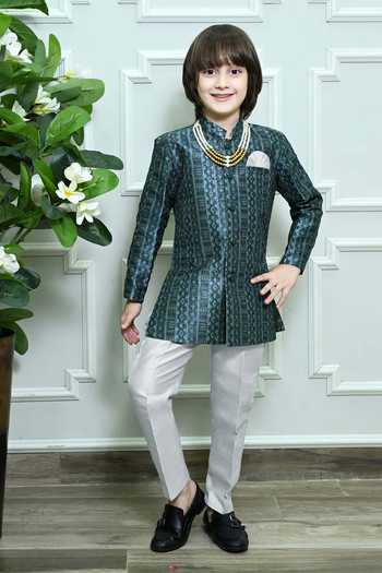 Jhambthreads Jacquard Sherwani Jacket & Pant Set 
