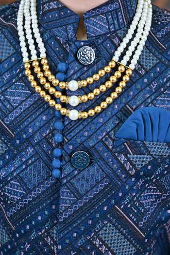 Jhambthreads_Blue Jacquard Sherwani Jacket And Pant Set _Online_at_Aza_Fashions