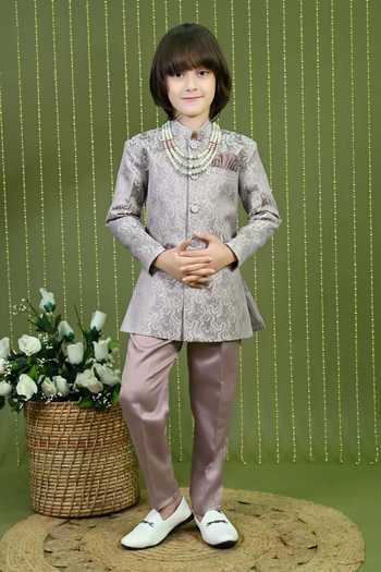 Jhambthreads Jacquard Sherwani Jacket & Pant Set 