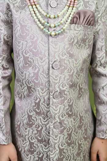 Jhambthreads_Purple Jacquard Sherwani Jacket And Pant Set _Online_at_Aza_Fashions