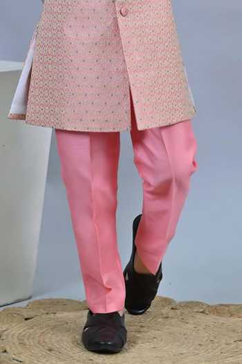 Jhambthreads_Pink Jacquard Sherwani Jacket And Pant Set _Online_at_Aza_Fashions