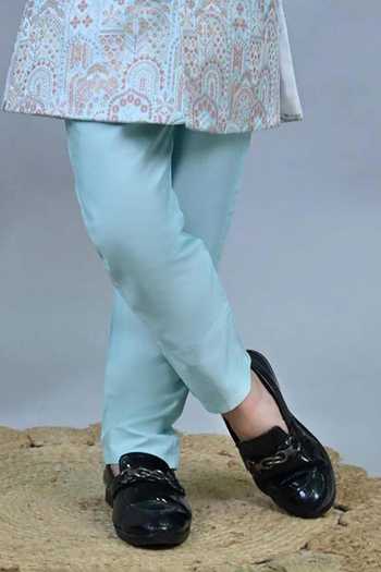 Jhambthreads_Blue Jacquard Sherwani Jacket Set _Online_at_Aza_Fashions