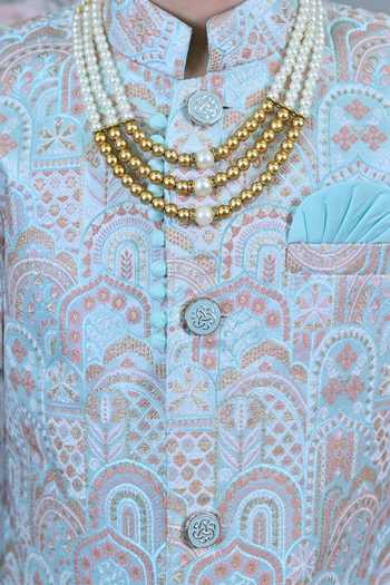 Buy_Jhambthreads_Blue Jacquard Sherwani Jacket Set _Online_at_Aza_Fashions
