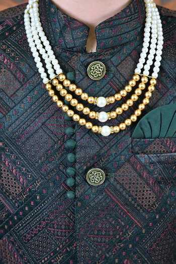 Jhambthreads_Black Jacquard Straight Sherwani And Pant Set _Online_at_Aza_Fashions