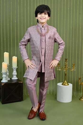 Jhambthreads Jacquard Jacket Kurta Set 