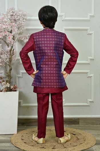 Jhambthreads Jacquard Sleeveless Jacket Kurta Set 