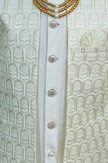 Shop Jhambthreads White Jacquard Jacket Kurta Set Online at Aza Fashions Shop_Jhambthreads_White Jacquard Jacket Kurta Set _Online_at_Aza_Fashions