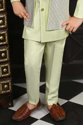 Jhambthreads Green Silk, Cotton Motif Pattern Jacket Kurta Set Online at Aza Fashions Jhambthreads_Green Silk, Cotton Motif Pattern Jacket Kurta Set _Online_at_Aza_Fashions