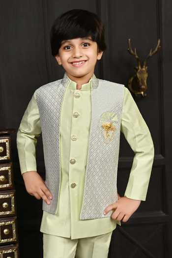 Buy Jhambthreads Green Silk, Cotton Motif Pattern Jacket Kurta Set Online at Aza Fashions Buy_Jhambthreads_Green Silk, Cotton Motif Pattern Jacket Kurta Set _Online_at_Aza_Fashions