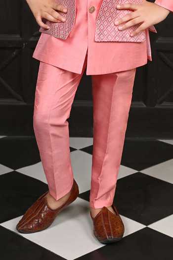 Jhambthreads Pink Silk Geometric Pattern Jacket Kurta Set Online at Aza Fashions Jhambthreads_Pink Silk Geometric Pattern Jacket Kurta Set _Online_at_Aza_Fashions