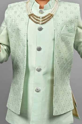 Jhambthreads Green Silk Sequins Embroidered Jacket Kurta Set Online at Aza Fashions Jhambthreads_Green Silk Sequins Embroidered Jacket Kurta Set _Online_at_Aza_Fashions
