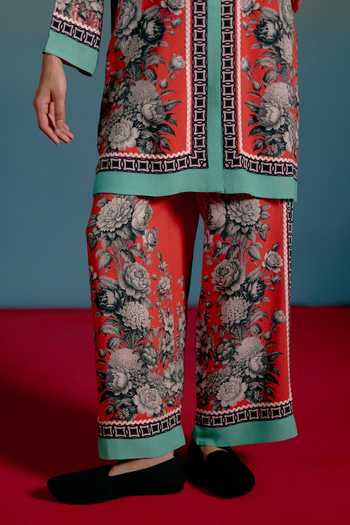 Shetab Kazmi_Multi Color Cotton Mandarin Collar Printed Kurta And Pant Set _at_Aza_Fashions