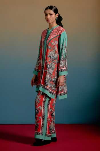 Buy_Shetab Kazmi_Multi Color Cotton Mandarin Collar Printed Kurta And Pant Set 
