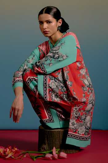 Shop_Shetab Kazmi_Multi Color Cotton Mandarin Collar Printed Kurta And Pant Set 