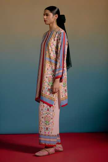 Shetab Kazmi_Pink Cotton Lyra Printed Kurta And Pant Set _Online_at_Aza_Fashions