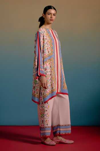 Shop_Shetab Kazmi_Pink Cotton Lyra Printed Kurta And Pant Set _Online_at_Aza_Fashions