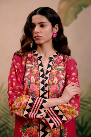 Buy_Shetab Kazmi_Red Cotton V-neck Mira Printed Kurta And Pant Set 